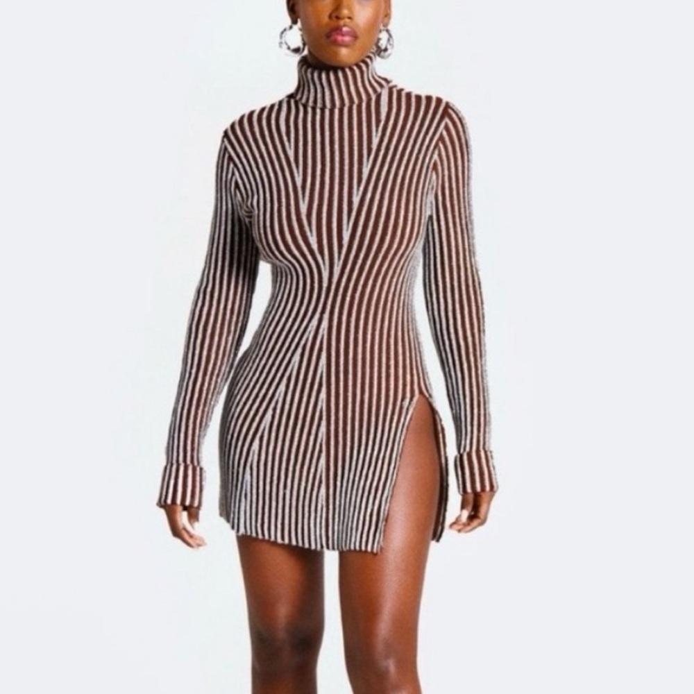 Hanifa Striped Turtleneck Knit Mini Dress